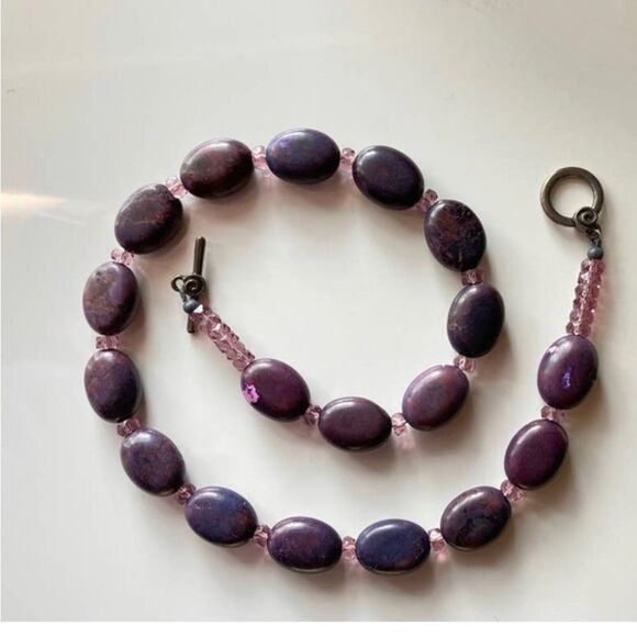 Aubergine Jade and Czech glass antique silver plate necklace and earrings set - Picture 8 of 14